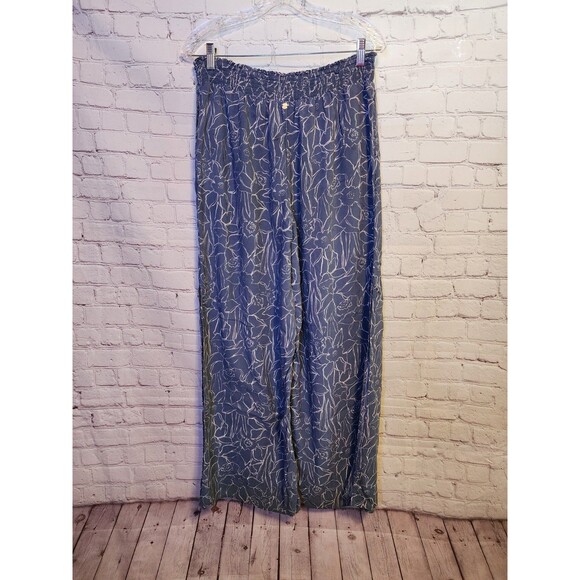 Roxy Pants Womens XXL Blue Wide Leg Floral Print Elastic Waist Boho Peasant - Picture 4 of 12